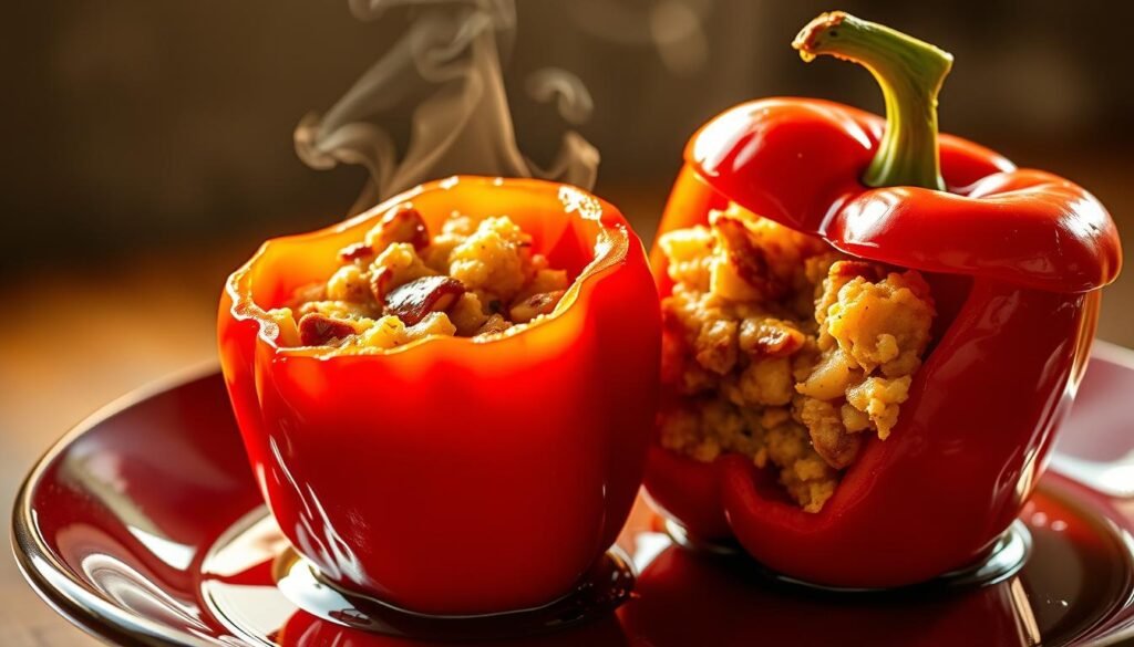 Asian stuffed peppers with sauce