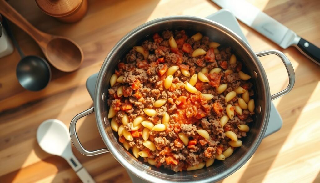 Beef and Macaroni Skillet Cooking Steps