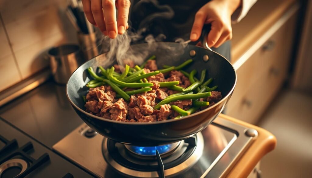 Ground Beef Green Bean Stir Fry Cooking Technique