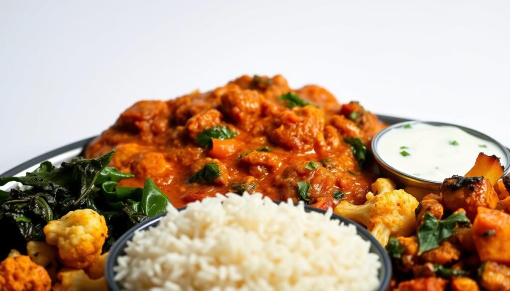 Indian vegetarian main course with curry Indian vegetarian main course with curry