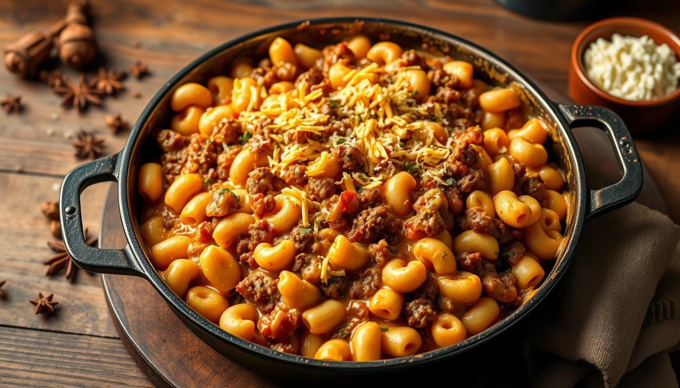 Beefy Mac and Cheese Goulash Skillet