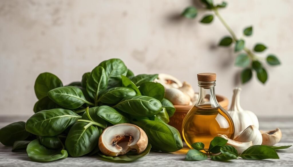 Fresh Spinach and Mushroom Pasta Ingredients Fresh Spinach and Mushroom Pasta Ingredients