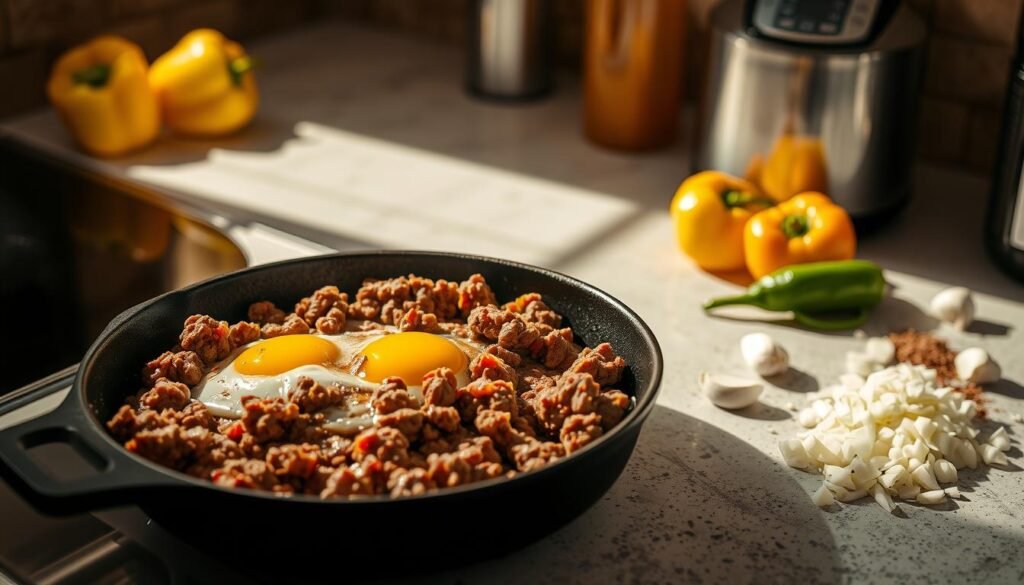 Ground Beef and Egg Breakfast Skillet Cooking Steps Ground Beef and Egg Breakfast Skillet Cooking Steps