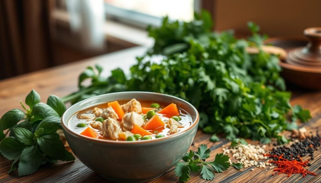 Healthy Chicken Soup for Weight Loss with fresh herbs and spices Healthy Chicken Soup for Weight Loss with fresh herbs and spices