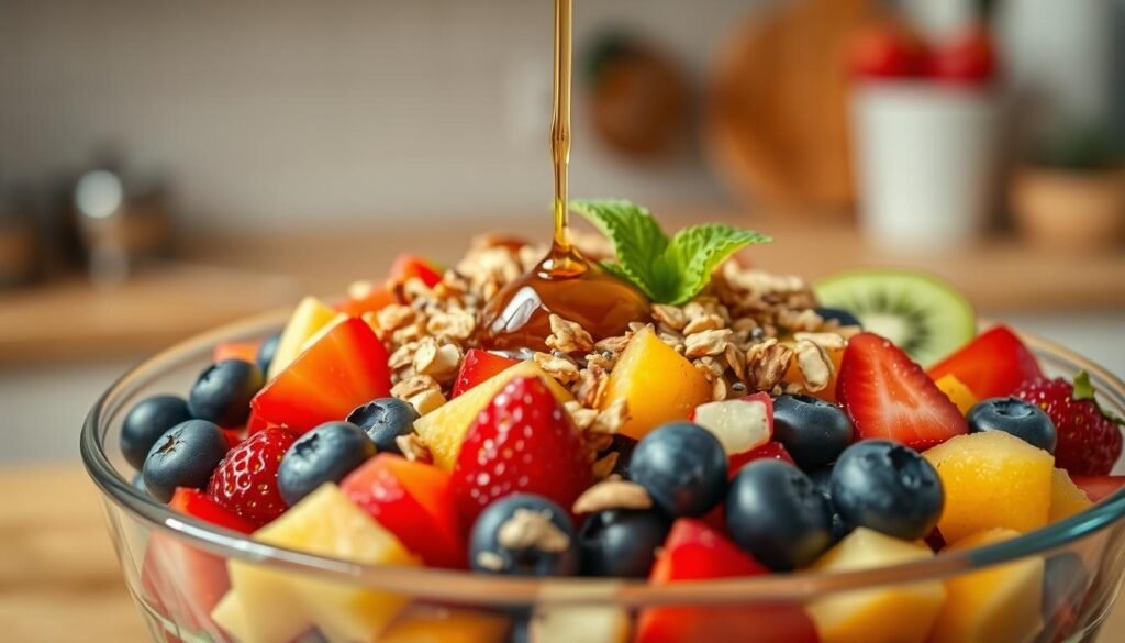 Healthy Fruit Salad Dessert with Crunchy Additions Healthy Fruit Salad Dessert with Crunchy Additions