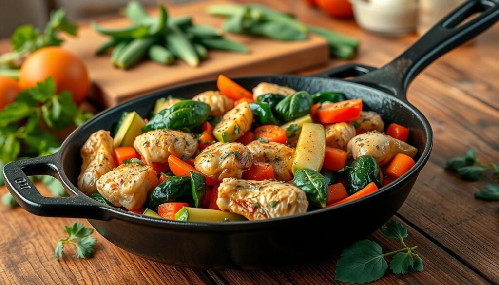 Chicken Veggie Skillet with fresh vegetables