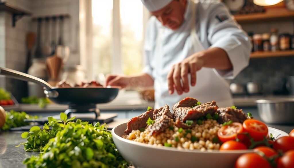 Cooking techniques for tender beef in Lean Beef & Quinoa Bowl Cooking techniques for tender beef in Lean Beef & Quinoa Bowl