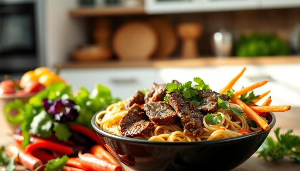Healthy Beef Noodle Bowl with different noodle types Healthy Beef Noodle Bowl with different noodle types
