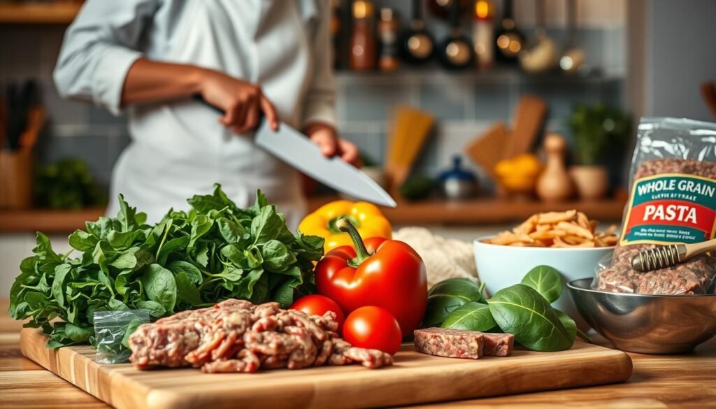 Healthy Beef Pasta Recipe ingredients preparation
