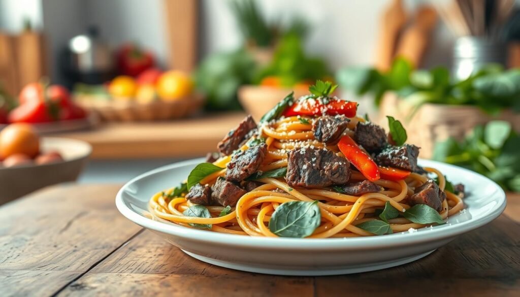 Healthy Beef Pasta Recipe served creatively