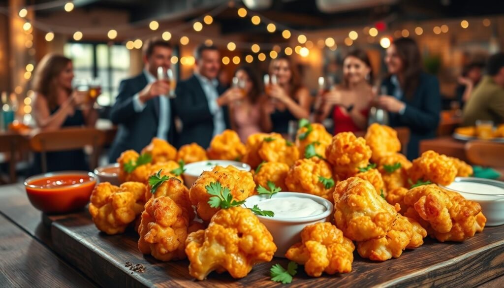 Healthy Cauliflower Wings served at a party