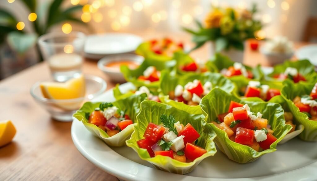 Healthy Chickpea Salad Cups served as party appetizers
