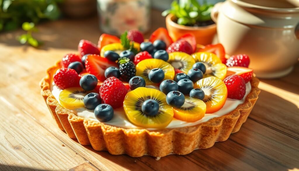 Healthy Fruit Tart decoration with fresh fruit Healthy Fruit Tart decoration with fresh fruit