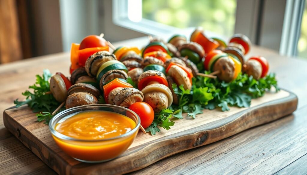 Healthy Mushroom Skewers served creatively Healthy Mushroom Skewers served creatively