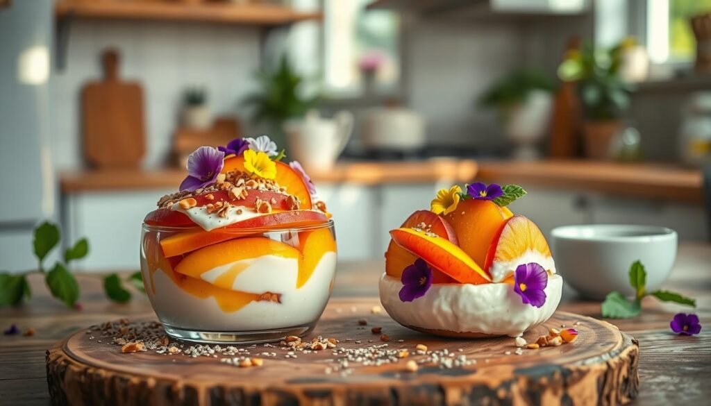Healthy Peach Dessert with Creative Toppings Healthy Peach Dessert with Creative Toppings