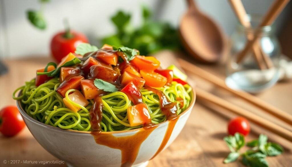 Healthy Vegan Noodle Bowl with Homemade Savory Sauce Healthy Vegan Noodle Bowl with Homemade Savory Sauce