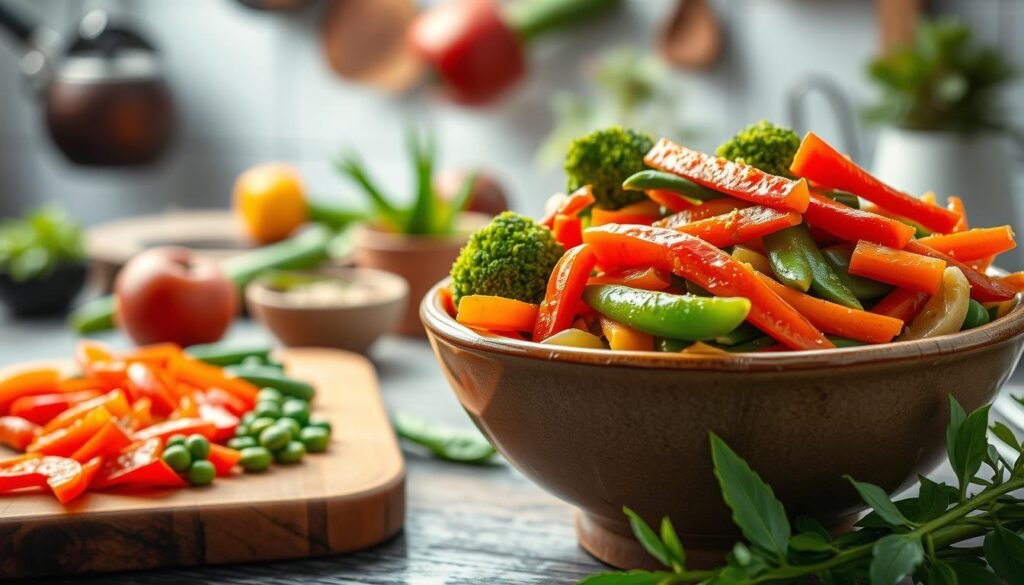 Healthy Veggie Stir Fry Bowls with colorful stir fry vegetables Healthy Veggie Stir Fry Bowls with colorful stir fry vegetables