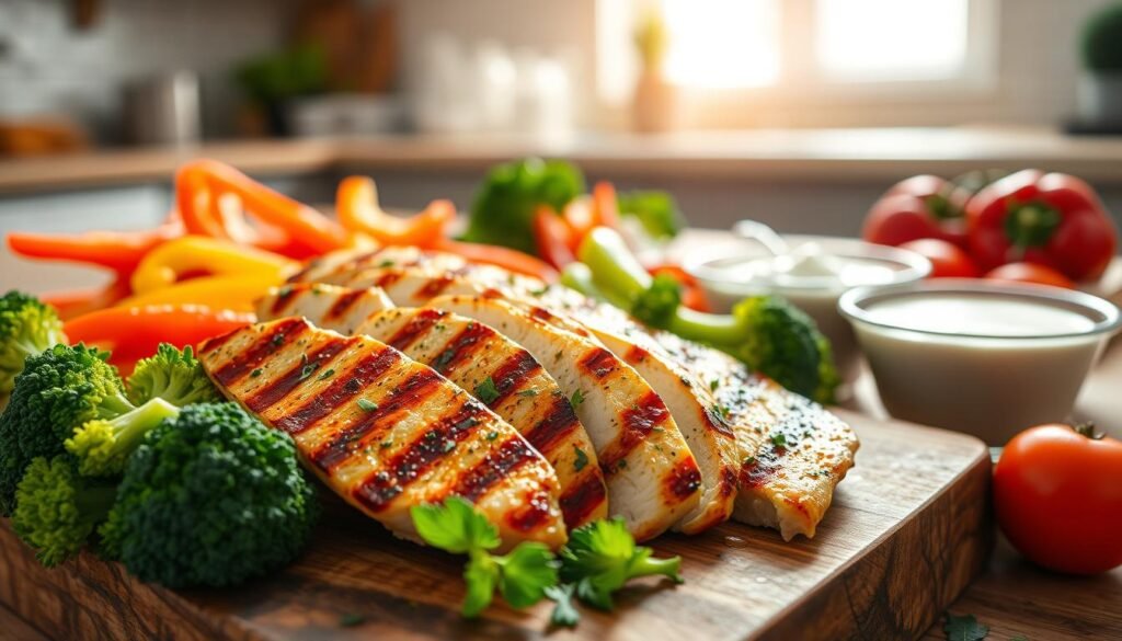 Healthy eating habits with chicken and vegetables