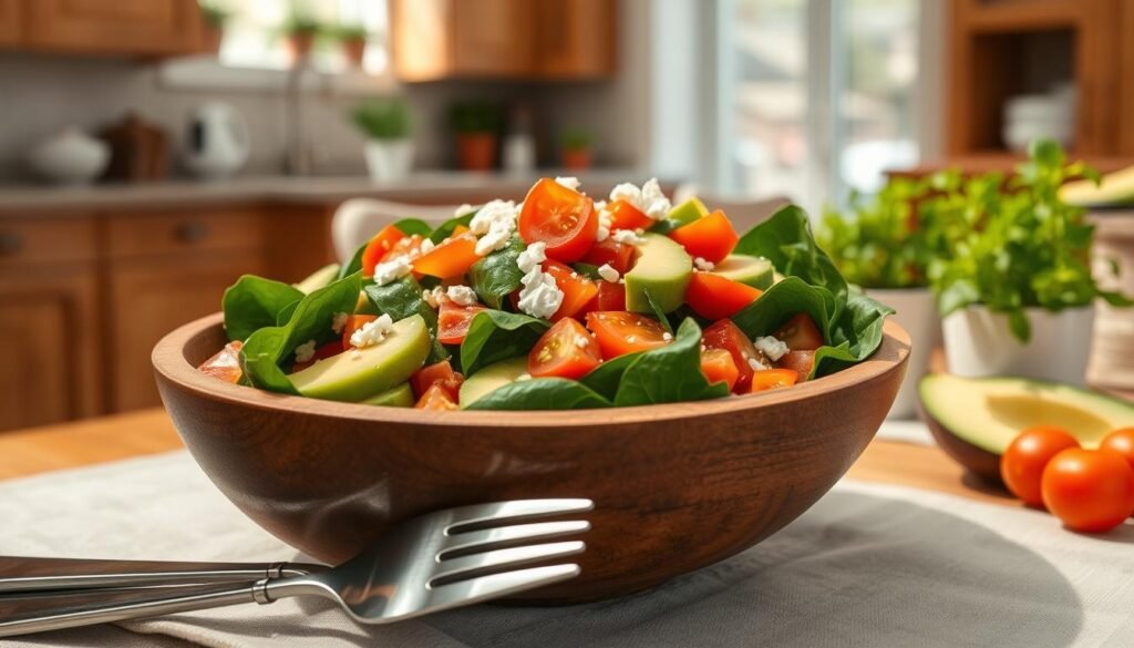 Hearty healthy lunch salad with spinach Hearty healthy lunch salad with spinach