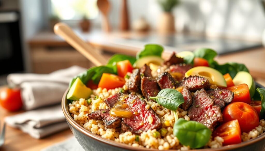 Lean Beef & Quinoa Bowl with Healthy Toppings Lean Beef & Quinoa Bowl with Healthy Toppings