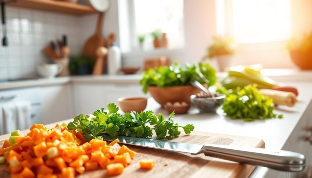 Preparing fresh vegetables for soup Preparing fresh vegetables for soup