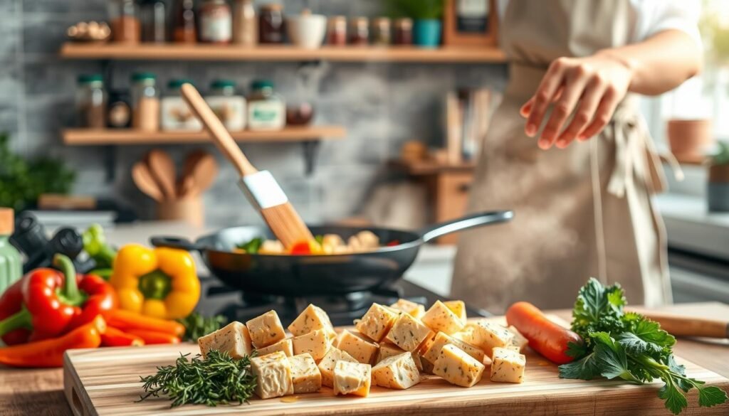 Tofu preparation in vegan cooking Tofu preparation in vegan cooking